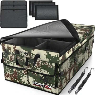 Imagen de FORTEM Organizador de Maletero Coche y SUV para Almacenamiento Caja Plegable con 3 Compartimentos Extra Grande Base Antideslizante Cinchas Ajustables Tapa Extraíble