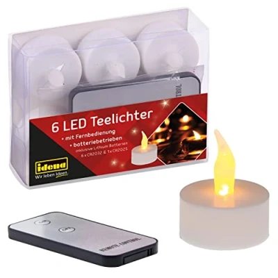 Imagen de Idena 38204 Velas de té eléctricas LED, 6 unidades, con luz parpadeante y mando a distancia, incluidas las pilas, decoración para bodas, fiestas, Navidad, Pascua, como iluminación ambiental