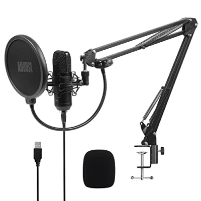 Imagen de August Microfono Streaming con Brazo USB Condensador Unidirectional REC100 Kit Micro Estudio Grabacion Cardioide para Ordenador PC Mac Videoconferencia Podcast Gaming Arañas y Protector Pop