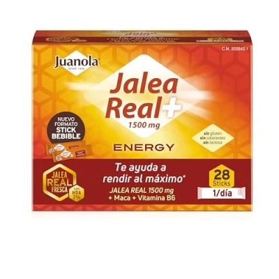 Imagen de Juanola jalea real Energy Complemento alimenticio con fresca, extracto seco de maca y vitamina B6. Te ayuda a rendir al máximo. 28 sticks bebibles