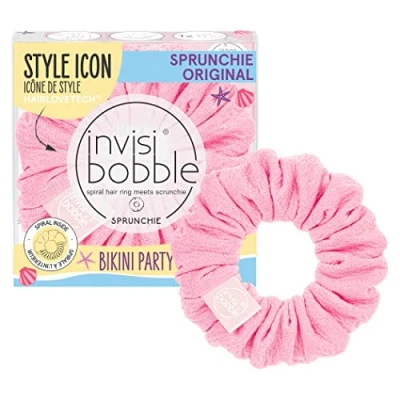 Imagen de Invisibobble Sprunchie Coletero rosa x1 Scrunchie de tela bañador con goma pelo en espiral al interior edición limitada verano
