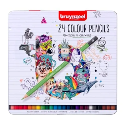 Imagen de Bruynzeel Set de 24 Lápices Colores en Lata para Dibujar, Colorear y Esbozar