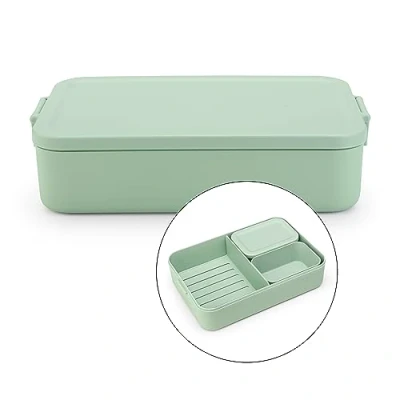 Imagen de Brabantia Make &amp; Take Fiambrera Bento Grande Compartimentos Extraíbles Tapa con Clips Apta para Congelador, Microondas Lavavajillas Gris claro 25,5 x 16,7 6,2 cm