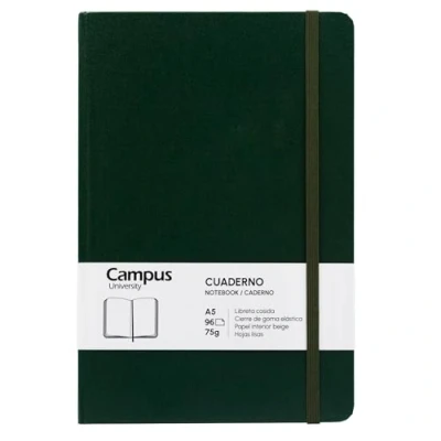 Imagen de Campus Libreta A5, Bullet Journal con Hojas Lisas, Cuaderno Cosido de Tapa Dura 96 75g, Cierre Elástico, Bolsillo y Marcapáginas. (A5, Lisa, Verde Oscuro)