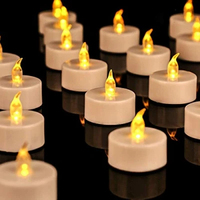 Imagen de velas de té a pilas paquete : 12 LED sin llama parpadeantes realistas y brillantes para celebraciones temporada festivas lámpara ámbar cálido funciona con