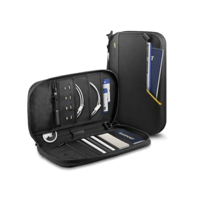 Imagen de Spigen Life Klasden Porta Pasaporte Familiar, Funda con Bloqueo de Señal RFID, Portadocumentos Viaje Negro