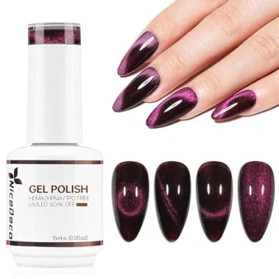 Imagen de Nicedeco Esmalte Ojo Gato Semipermanente, Sin HEMA Gel de con Cambio Color Magnético Meta Cosmico Uñas para UV LED Nail Art Manicure Salon DIY Vegano N308