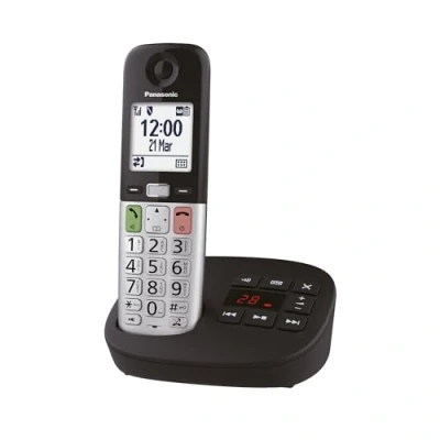 Imagen de Panasonic KX TGU430EXB Teléfono Inalámbrico Digital con Contestador Automático, Volumen Amplificado, Unidad Base y 1 Auricular, Pantalla LCD, Linterna, Compatible Audífonos, Negro Plateado