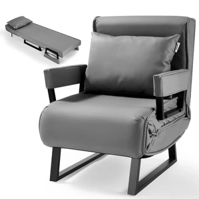 Imagen de Makika Sillón Sofá Cama Rio 4en1 PU Plegable con Reposabrazos Respaldo Ajustable Almohada incluida hasta 200 kg Tumbona Reclinable Relax en Gris