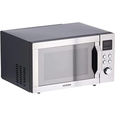 Imagen de SEVERIN microondas 3 en 1, con grill, convección y base de vidrio, digital amplio para platos cuadrados, acero inoxidable/negro mate, MW 7777