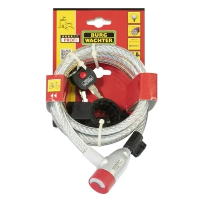 Imagen de Burg Wächter candado para bicicleta con llave, de cuerda en espiral 340 180 L soporte, dispositivo antirrobo, cable cuerda,180cm largo, Ø12mm, colores surtidos