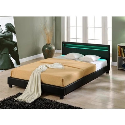 Imagen de Corium Cama Elegante de Matrimonio tapizada en Piel sintética con Sistema iluminación LED 160x200cm (Negro) diseño Moderno