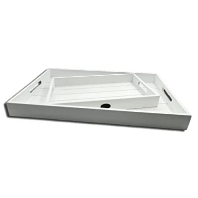 Imagen de Excellent Houseware Bandeja rectangular de madera para servir (2 unidades, 48 x 30 4,5 cm), color blanco
