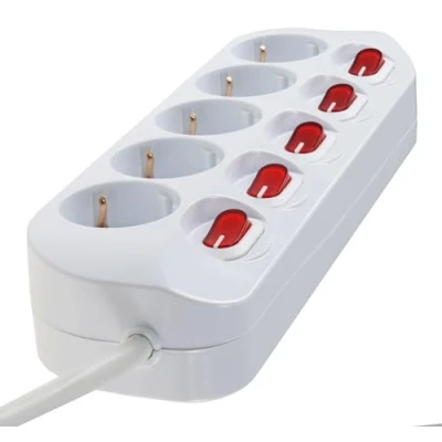 Imagen de ChiliTec Regleta de 5 enchufes con conexión Individual Cable 1,5 m, Interruptor para Cualquier Enchufe Mayor protección táctil, Color Blanco