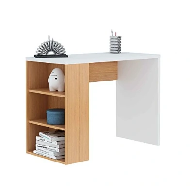 Imagen de HOGAR24 ES Mesa Escritorio con Estanteria de Estudio Color Blanco y Roble Medidas: 100 x 50 75 cm