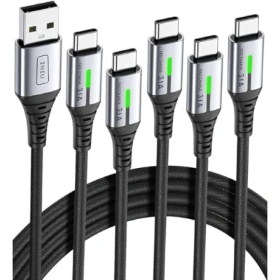 Imagen de INIU Cable USB C Carga Rapida 3,1A, [5 Pack] QC3,0 A C, Tipo Trenzado de Nilón para iPhone 16 15 Pro Max Samsung S20 S10 S9 Note 10 9 8 Huawei Xiaomi (2+2+1+1+0.5m) etc.
