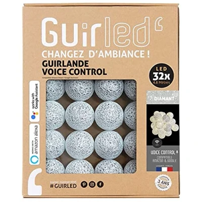 Imagen de GuirLED Guirnalda luminosa bolas de algodón LED USB WIFI Control voz Hogar conectado Amazon Alexa y Google Assistant Adaptador corriente 2xUSB incluido 32 3,2m Diamante