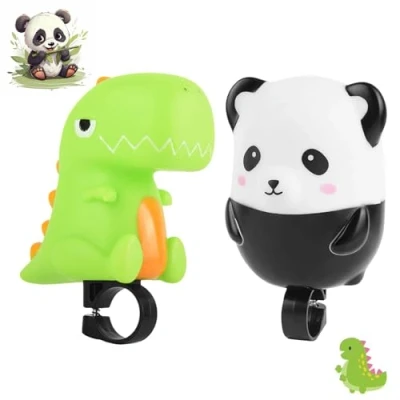 Imagen de 2 Piezas Bocina de Bicicleta para Niños, Dinosaurio Verde, Panda, Scooter Tipo Empuje, Trompeta Dibujos Animados Niños Niñas Scooter, Accesorios Equilibrio