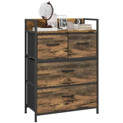Imagen de HOMCOM Mueble Organizador Cajonera de Tela con Cajones Plegables y Marco Acero Estilo Industrial para Salón Recibidor Dormitorio 60x29x85 cm Marrón Rústico