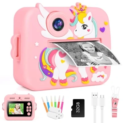 Imagen de Camara Fotos Infantil Instantánea,GuKKK 12MP selfi instanea,1080P 2,4&#039;&#039;HD Video para niños con Tarjeta SD de 32GB,Regalos comunion niñas 3 a 12 años Cumpleaños