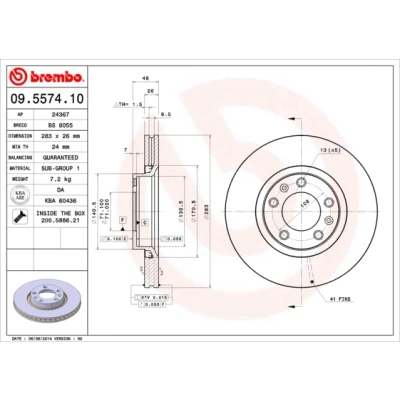 Imagen de BREMBO 09.5574.10 Disco de freno 283 26 5 ventilación interna con tornillos PEUGEOT: 407 SW, Berlina, 508 I CITROËN: XM II Hatchback