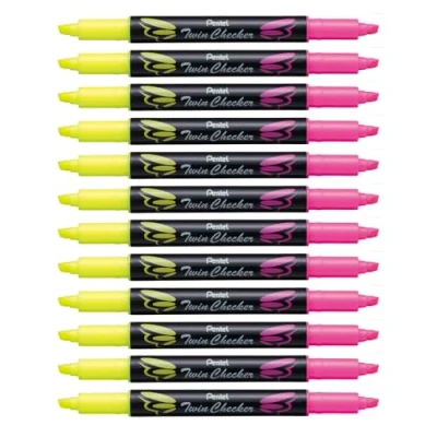 Imagen de Pentel SLW8 GP 12 Rotuladores fluorescentes de dos puntas, color amarillo y rosa