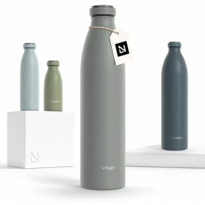Imagen de Lars NYSØM Botella de Acero Inoxidable aislada 1l Agua 1 litro a Prueba Fugas para Deportes, Bicicleta, Perro, (Ash Gray, 1000ml)