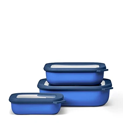 Imagen de Mepal Multi Bowl Cirqula Rectengular 3 Partes Caja de Almacenamiento Alimentos con Tapa Hermética para Nevera y Microondas 500 ml, 1000 ml &amp; 2000 Vivid blue