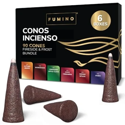 Imagen de Fumino Lote de 6 Cajas Conos Incienso Hielo y Fuego 120 Masala Agarbatti Joss (90 g) Cono para Relajación, Meditación Decoración Hogar