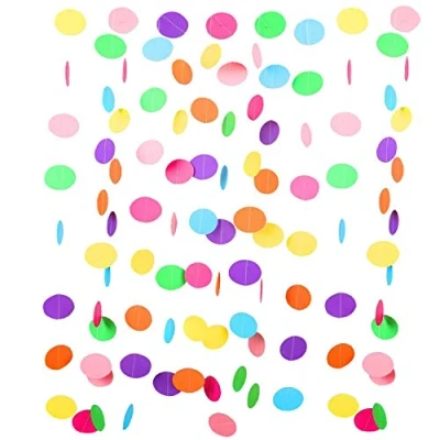 Imagen de Guirnalda Papel Guisantes Multicolores de 9 Metros, Círculos Arco Iris para el Carnaval. Decoración Fiesta Cumpleaños Niños