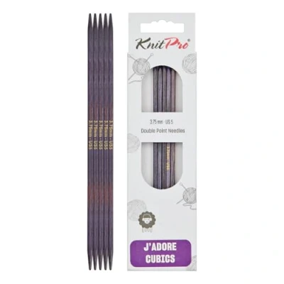Imagen de KnitPro J&#039;Adore Cubics Juego de 5 agujas tejer doble punta, alfileres madera para calcetines, sombreros, manoplas, punto corto y redondo, 15 cm x 3,75 mm