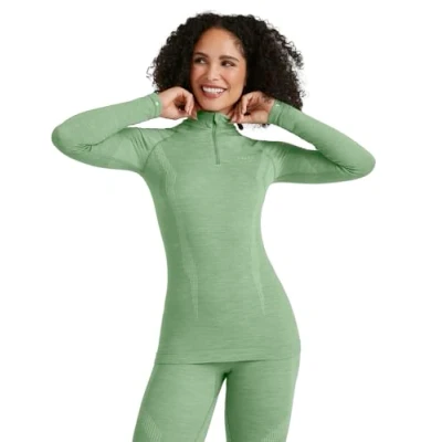 Imagen de Falke Wooltech Longsleeve ZIP FOR COLD TO VERY Conditions Camiseta interior Quiet green, Mujer, Talla: XL, green