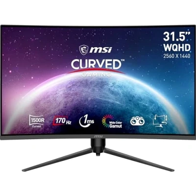 Imagen de Msi G32CQ5P Monitor Curvo Gaming WQHD de 31.5 Pulgadas, Panel VA 1500R 2560 x 1440, 170Hz/1 ms, Adaptive Sync, Adjustable en 3 Direcciones DP 1.2a, HDMI 2.0b CEC