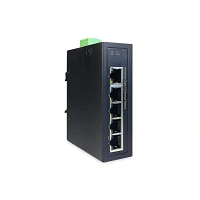 Imagen de DIGITUS Conmutador de Red Gigabit Ethernet 5 puertos Montaje en carril DIN Bloque terminales Sin ventilador Negro/Azul