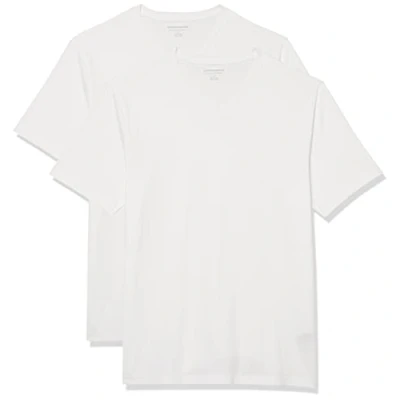 Imagen de Amazon Essentials Camisetas de manga corta con cuello pico y corte ajustado Hombre, Pack 2, Blanco, XXL