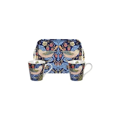 Imagen de Pimpernel Juego de Taza y Bandeja Azul Strawberry Thief, Porcelana, Multicolor, 3 Count (Pack of 1)