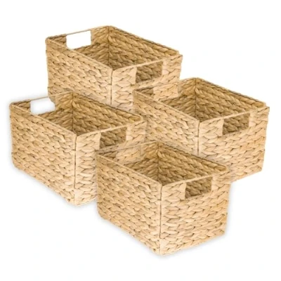 Imagen de HMF Cesta plegable trenzada de algas marinas jacinto agua, juego 4, tamaño M, 32 x 23 20 cm