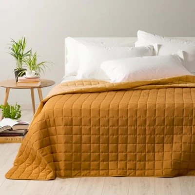 Imagen de Caleffi Colcha primaveral para Cama de Matrimonio Modern Oro Microfibra 57298