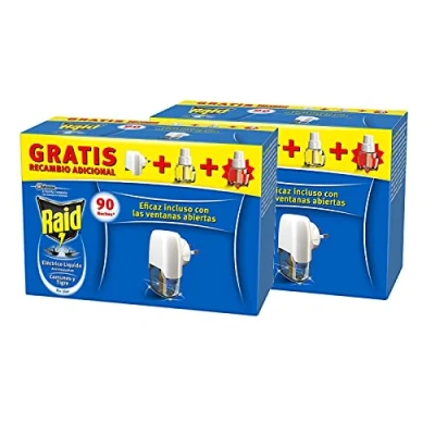 Imagen de Raid ® Eléctrico Líquido 90 noches, Pack de 2 Uds Enchufe anti mosquitos comunes y tigre con aplicador recambios 45 noches