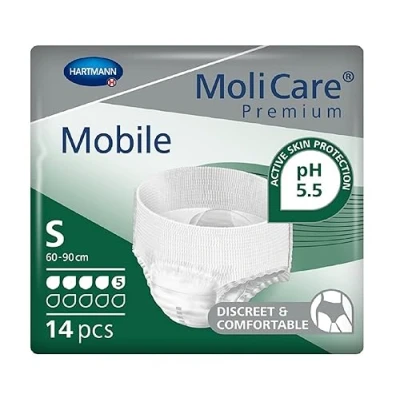 Imagen de MoliCare Pantalones desechables móviles de primera calidad: uso discreto en caso incontinencia para mujeres y hombres, 5 gotas, talla S (circunferencia cadera 60 a 90 cm), 14 unidades