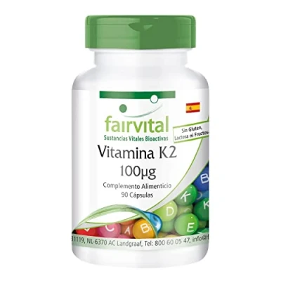 Imagen de Fairvital Vitamina K2 100µg Menaquinona MK 7 Natural a base de natto fermentado VEGANA 90 Cápsulas Calidad Alemana