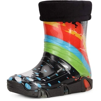 Imagen de Ladeheid Botas de Agua Forradas Unisex para niños Zapatos Resistentes al Goma Calzado Lluvia y niñas Swk34 (Negro Modelo 34, 23/24 EU)