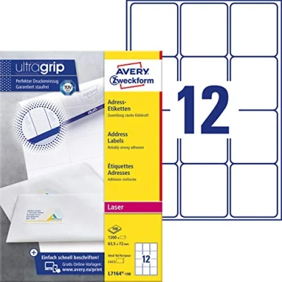 Imagen de Avery L7164 100, etiquetas de Dirección, Blanco, 63.5 x 72 mm, 100 hojas/1.200