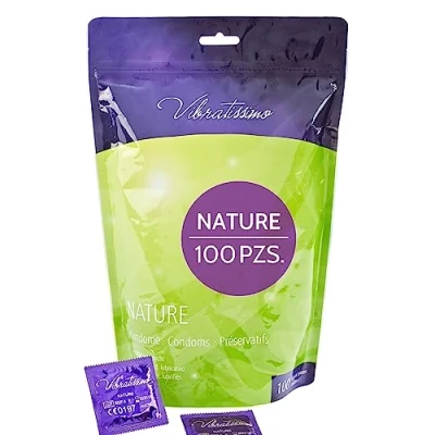 Imagen de VIBRATISSIMO Condones Nature paquete de 100 I caja preservativos premium extra húmedos grosor pared fino y color natural condenes ultra sensitivos anticoncepción hombre b=53mm