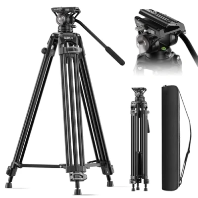 Imagen de SIRUI 73&quot; Trípode de Vídeo con Cabeza Fluido, Cámara Placa Liberación Rápida, Aleación Aluminio para Videocámara, Carga Máxima 22lbs/10kg AVT 11