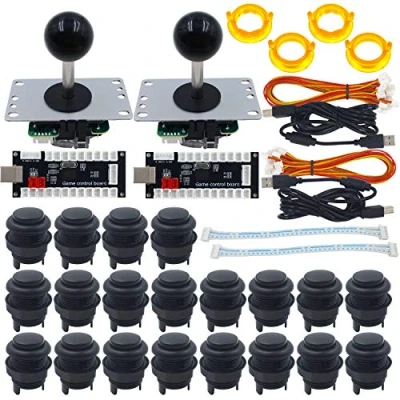 Imagen de SJ@JX Juego de arcade para 2 jugadores, kit bricolaje con botón negro mate esmerilado gemelos codificador USB cero retardo 4 y 8 vías lucha controlador PC MAME Respberry