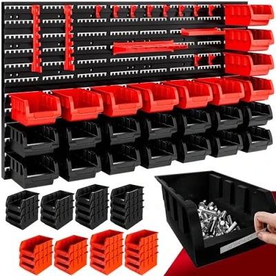 Imagen de Deuba Estantería de Herramientas Pared 95x54cm 28 Cajas Apilables 2 Paneles Ampliables c/Accesorios 43Pzs