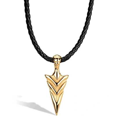 Imagen de SERASAR Collar de Cuero Flecha para Hombre, Muchacho, Oro Tribal Masculino 50cm, Joyas Hombres, Regalo Hombres