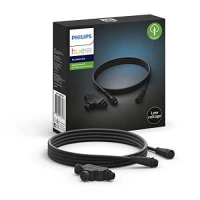 Imagen de Philips Hue Cable de Alimentacion para Iluminación Exterior 2.5 m + conector en forma T, Compatible con Alexa y Google Home