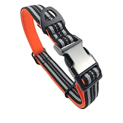 Imagen de Collar Fuerte para Perros medianos, Color Negro y Gris, Reflectante, Ajustable, Acolchado, Anillo en V de Aluminio, Seguridad